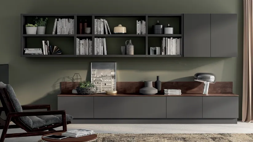 Parete Attrezzata Living Evolution in laccato Grigio Ferro di Scavolini