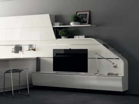 Parete Attrezzata Living Flux in Laccato lucido Bianco Prestige di Scavolini