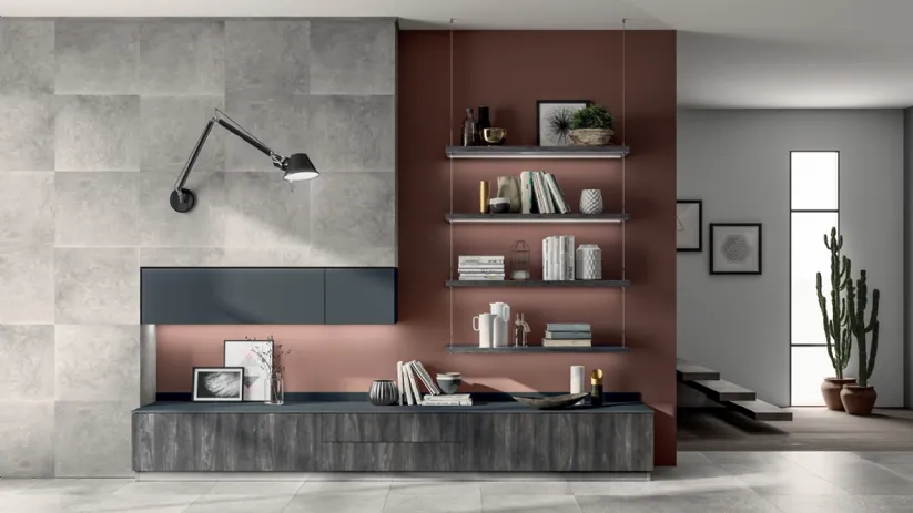 Parete Attrezzata Living Liberamente in decorativo Rovere Lavagna di Scavolini