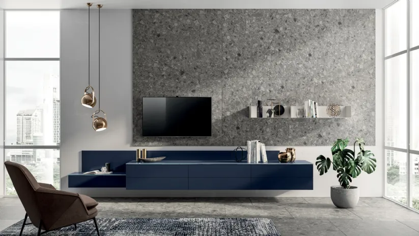 Parete Attrezzata Living Liberamente in laccato Blu Moon di Scavolini