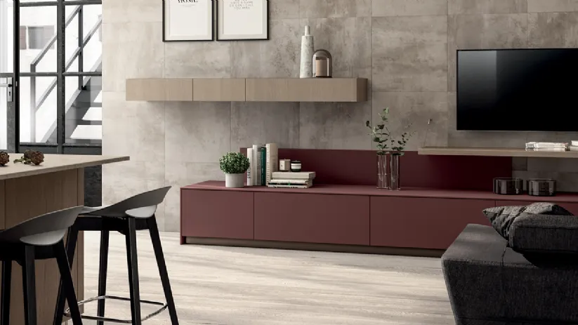 Parete Attrezzata Living Liberamente in laminato Rosso Jaipur di Scavolini