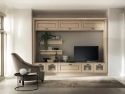 Parete Attrezzata Living Madeleine in Frassino Bianco Burro di Scavolini