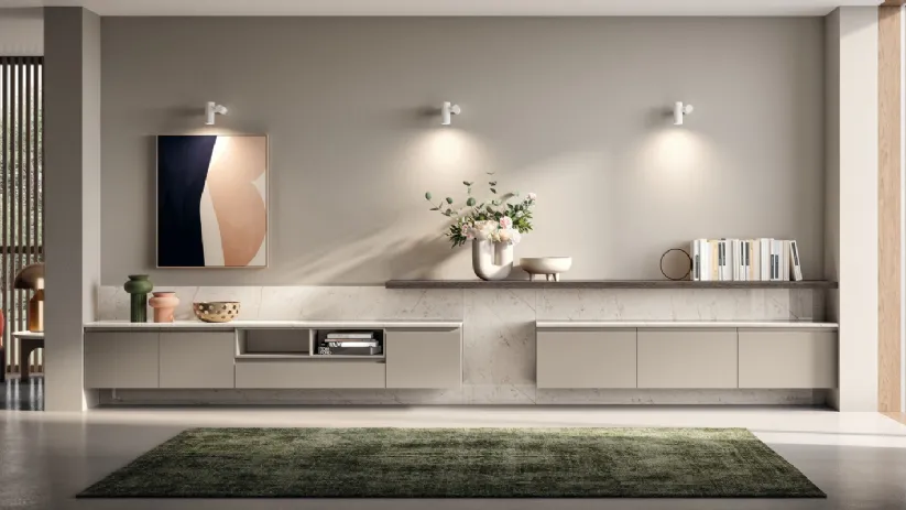 Parete Attrezzata Living Motus in laccato opaco Visone di Scavolini