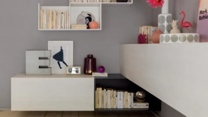 Parete attrezzata ad angolo in laccato e laminato LV115 di Moretti Compact