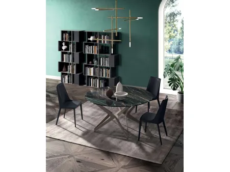 Tavolo Big Round Fisso in Cristallo Ceramica Noir Desir con base in metallo di Ozzio