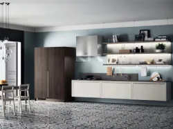 Cucina Moderna sospesa Carattere in laccato Grigio opaco con armadio Noce Saxony di Scavolini