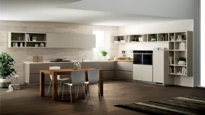 Cucina Moderna Flux Swing in laccato lucido Visone e opaco Tortora di Scavolini