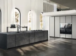 Cucina Moderna Jeometrica 06 in gres Nero Greco e Fenix Grigio Efeso di Scavolini