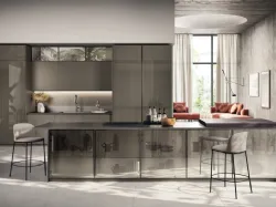 Cucina Moderna Libra in laccato lucido e opaco effetto Perlato Cuvée di Scavolini