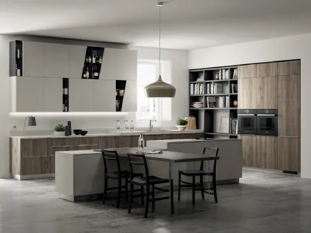 Cucina Moderna Mood in Rovere Season con Isola Azimut di Scavolini