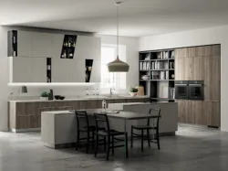 Cucina Moderna Mood in Rovere Season con Isola Azimut di Scavolini