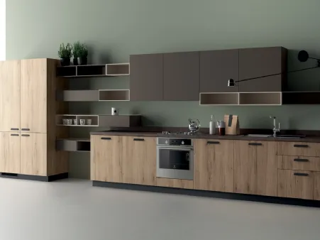 Cucina Moderna Mood in Rovere Voyage e Grigio Terra di Scavolini