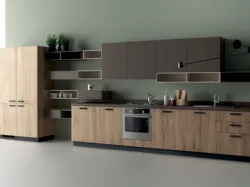 Cucina Moderna Mood in Rovere Voyage e Grigio Terra di Scavolini