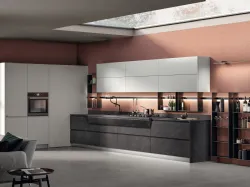 Cucina Moderna Motus in decorativo Pietra Abyss e laccato Grigio Airone di Scavolini