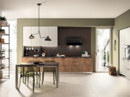 Cucina Moderna lineare Sax in decorativo Rovere Land e in decorativo Nebbia di Scavolini