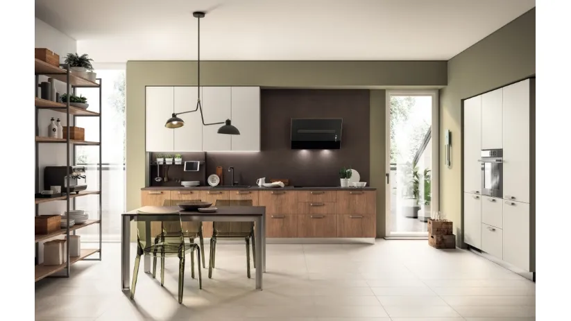 Cucina Moderna lineare Sax in decorativo Rovere Land e in decorativo Nebbia di Scavolini