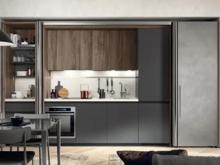 Cucina Boxi in Grigio Ferro opaco e Noce Garden di Scavolini