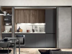 Cucina Boxi in Grigio Ferro opaco e Noce Garden di Scavolini