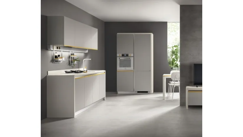 Cucina Moderna Dandy Plus Grigio con maniglia Giallo Senape di Scavolini
