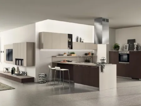 Cucina Sax in laccato opaco Visone e decorativo Noce Fashion di Scavolini