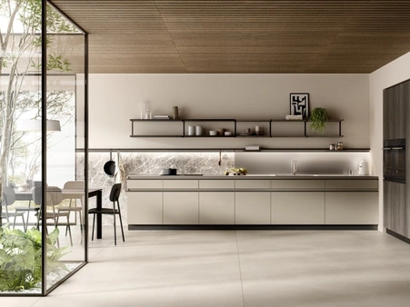 Cucina Moderna ad angolo Stilo 01 in decorativo Canapa e Noce Arabica di Scavolini