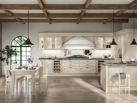 Cucina Shabby Chic angolare con penisola Baltimora in Frassino Bianco di Scavolini