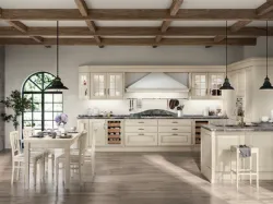 Cucina Shabby Chic angolare con penisola Baltimora in Frassino Bianco Scav066 di Scavolini