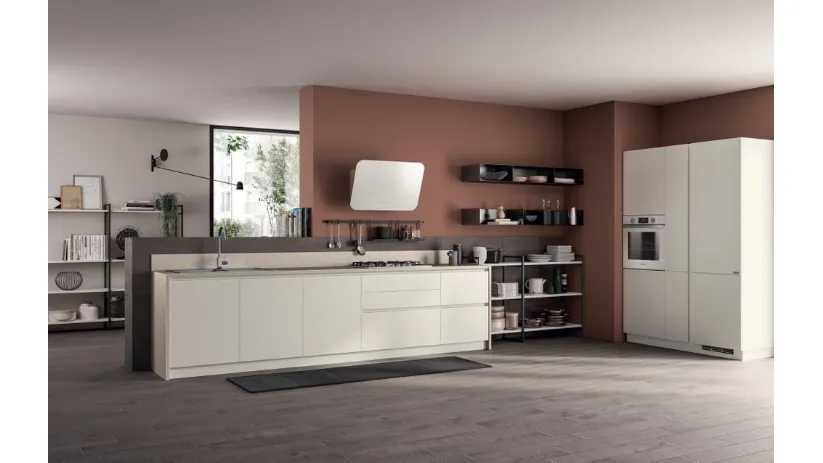 Cucina su misura Evolution 10 in laccato Bianco opaco e Concrete Jersey di Scavolini