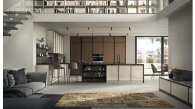Cucina su misura Jeometrica 01 in vetro lucido Tortora e Rovere di Scavolini