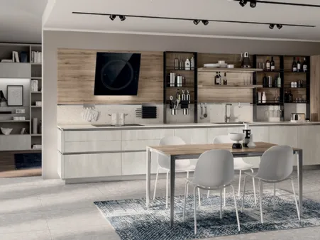 Cucina su misura Liberamente Concrete Jersey e Rovere Voyage di Scavolini