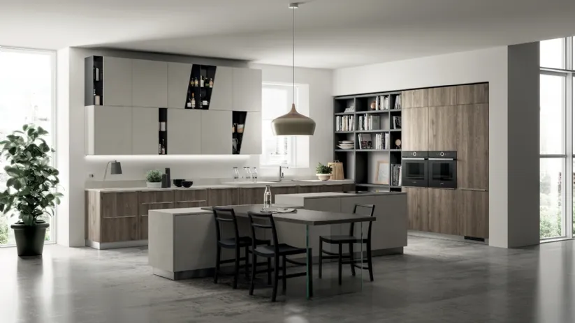 Cucina su misura con isola Mood 09 in Rovere Season con Isola Azimut di Scavolini