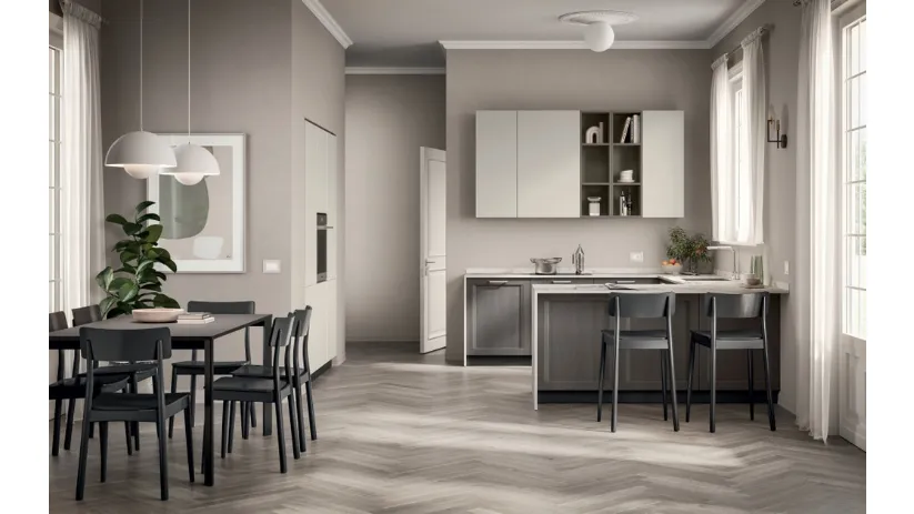 Cucina su misura con penisola Sax 01 finitura Rovere Town di Scavolini