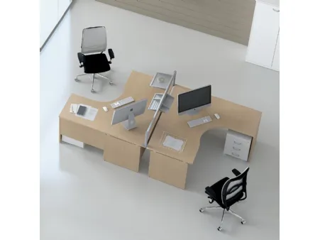 Scrivania operativa sagomata con 2 postazioni Krin in melaminico di MobilOfficeFurniture