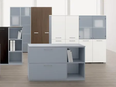 Armadi per Ufficio Point in laccato o melaminico con vani a giorno o chiusi da ante in vetro di MobilOfficeFurniture
