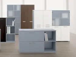 Armadi per Ufficio Point in laccato o melaminico con vani a giorno o chiusi da ante in vetro di MobilOfficeFurniture