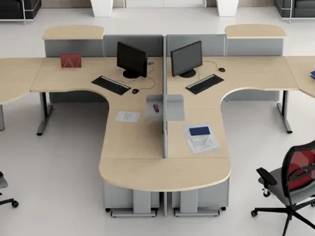 Scrivania operativa sagomata in melaminico e metallo T Desk di MobilOfficeFurniture